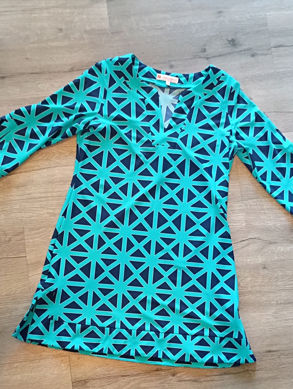 Jude Connally Teal & Navy Geometric Shift Dress